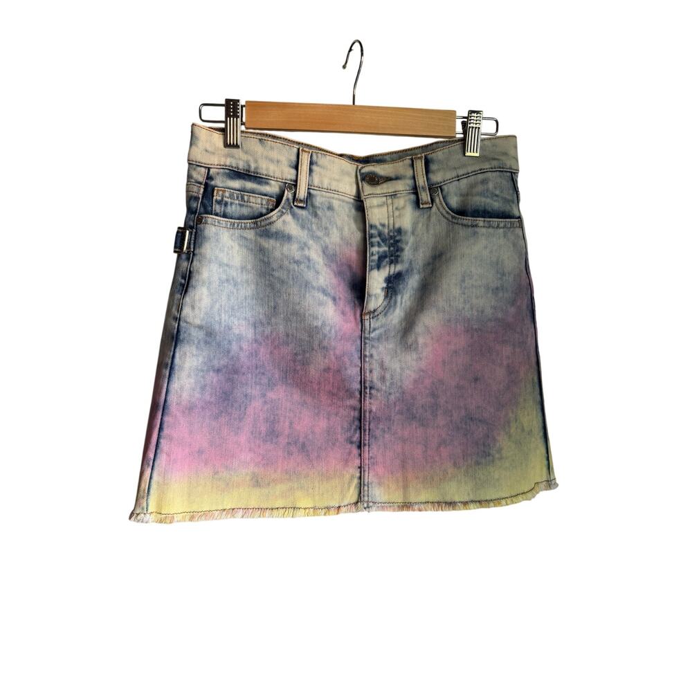 Zadig & Voltaire Juicy Tie Dye Denim Mini Skirt Size 36 Pastel Button Fly